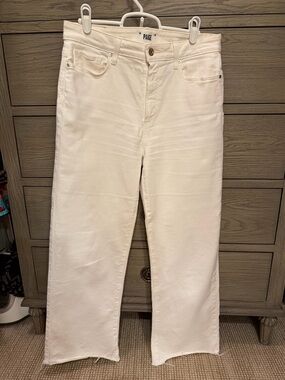 PAIGE Leenah Ankle Raw Hem Jeans in Cream - size 28